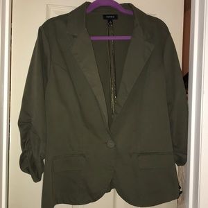 Olive green ruched sleeved blazer
